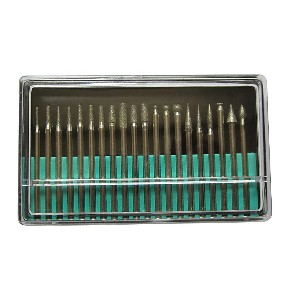 20PCS 3mm Shank Diamond Grinding Needle Carving Polishing Set Mounted Point