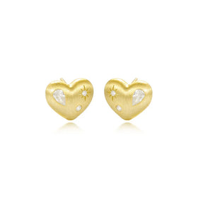 Luxury Zircon Gemstone 18k Gold Plated 925 Sterling Silver Heart Shape Brushed Earrings for Women