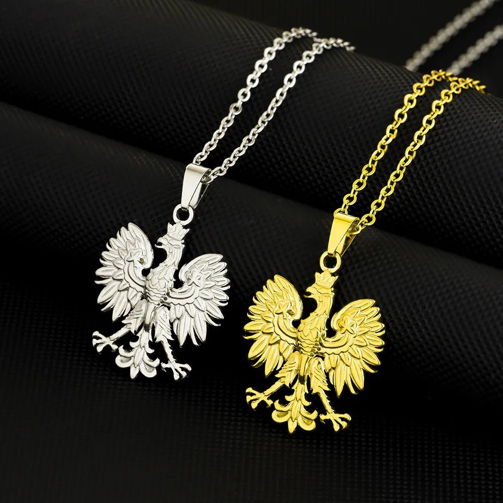 Stainless Steel Poland National Country Flag Map Charm Necklaces 18K Gold Plated Polish Emblem White Eagle Pendant Necklace