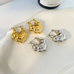 Hot Selling Joyas De Acero Inoxidable Stainless Steel Plated 18K Gold Hollow Double-layer Lotus Earrings for Women