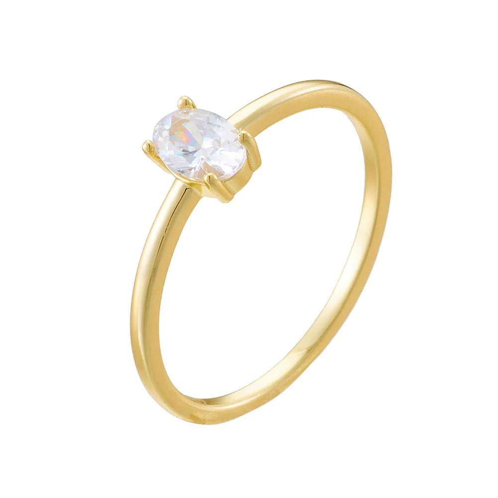 Classic Fashion Engagement Rings Jewelry Simple Oval Cut Zircon 925 Sterling Silver Single Diamond Wedding Ring for Women