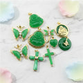 CZ9028 Gold Plated Micro Pave CZ Natural Green Jade Pendants Buddha/Cross/Heart/Butterfly Charms for Necklace DIY Jewelry Making