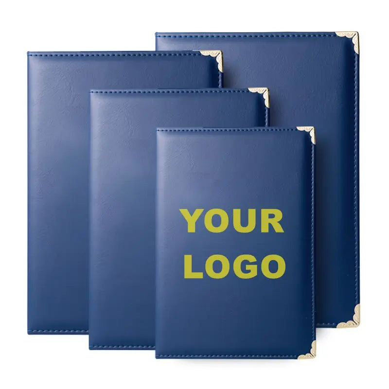 A4 Size Blank Customized Diploma of Graduation Blue PU Leather Smooth Padded Certificate Folder Leather 6K 8K 12K