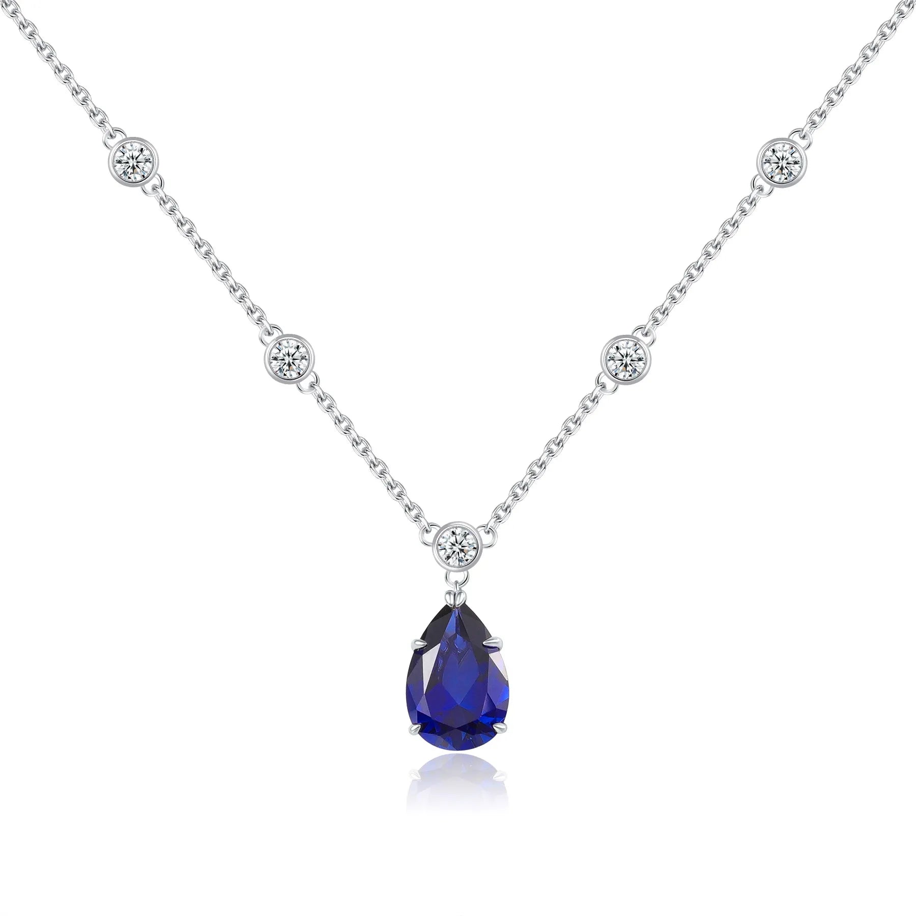 Abiding Trendy Sterling Silver Daily Wear Sapphire Pendant Necklace Wholesale Modern Lab Grown Sapphire Pendant With CZ Chain