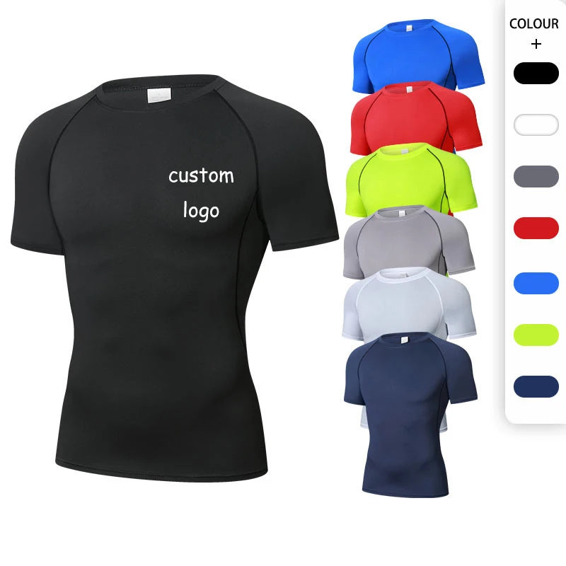 Custom Logo Printing Men's T-shirts 100% Polyester Quick Dry Fit Compression Shirt Men Gym Sports Muscle Fit T-shirt for Men