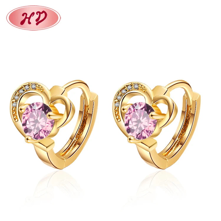 Bespoke Heart Shaped Huggie Earrings for Piercing Ear Small Hoops with love Sign Cubic Zirconia 18 Karat Plated Accessory