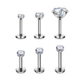 G23 ASTM F136 Titanium 16G 18G Labret Ear Nose Stud Zircon Inlay Cartilage Tragus Earrings Internal Thread Body Piercing Jewelry