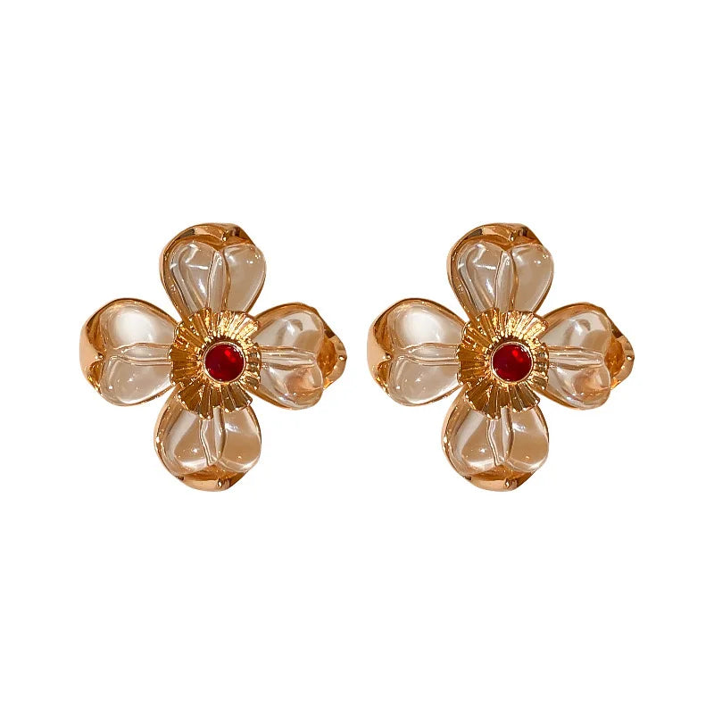 DUYIZHAO High Quality Vintage Jewelry S925 Sterling Silver Needle Clear Crystal Flower Gold Earrings for Women Daily Wear