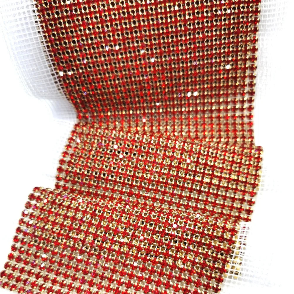 S239 Wholesale Red Color  Rhinestone Applique Rhinestone Mesh Trim for Wedding