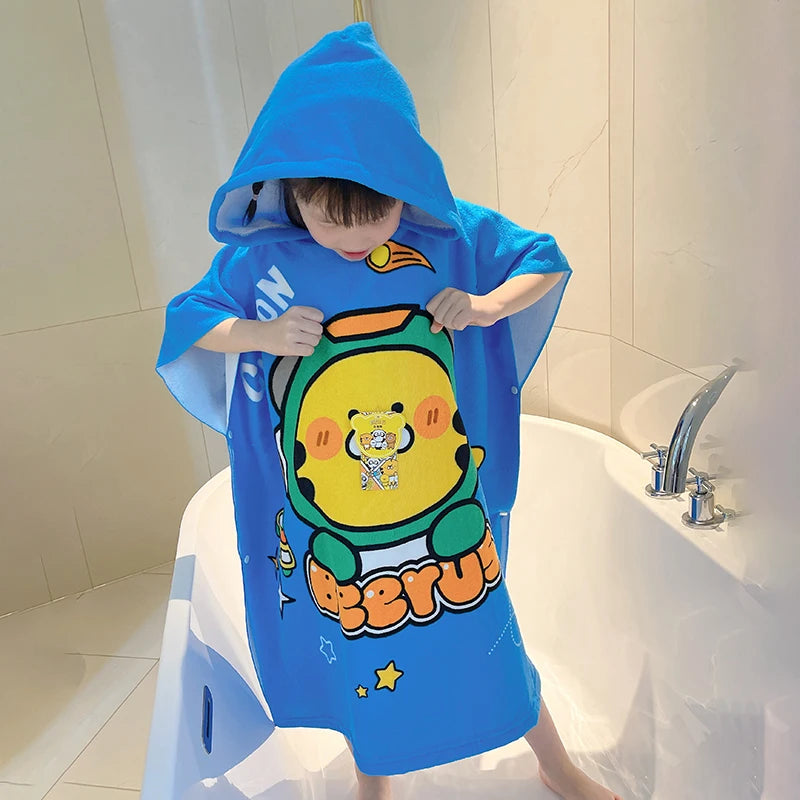 Custom Printed Summer Children's Poncho Kids Beach Towel Hood Cartoon Pattern Wearable Microfiber Poncho Surf Changing Cover