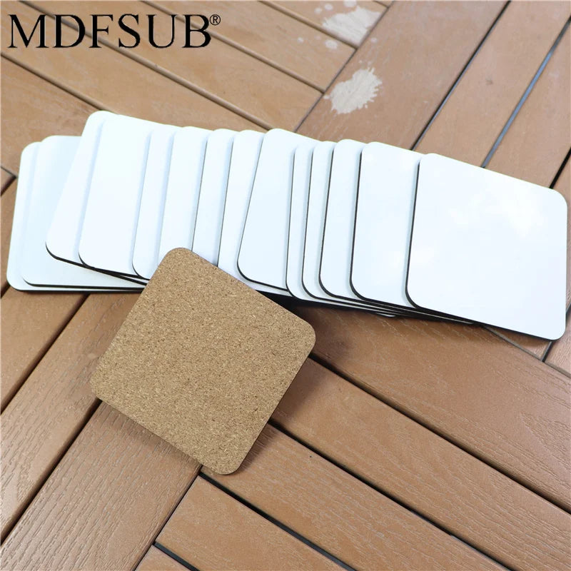 MDFSUB High Quality 100x100m Sublimation Mdf coaster Custom 4mm Thick Glossy White Blank Sublimation MDF Coasters with Cork Back
