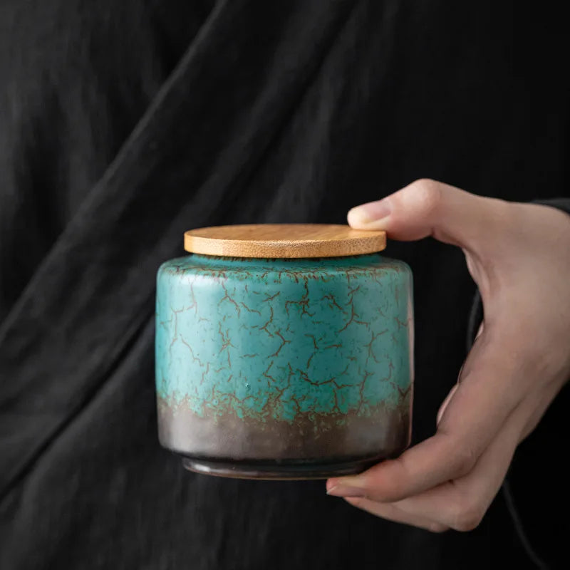 Small Household Retro Zen Ceramic Tea Pot Sealed Kung Fu Canister for Tea Storage Portable and Warehouse Friendly