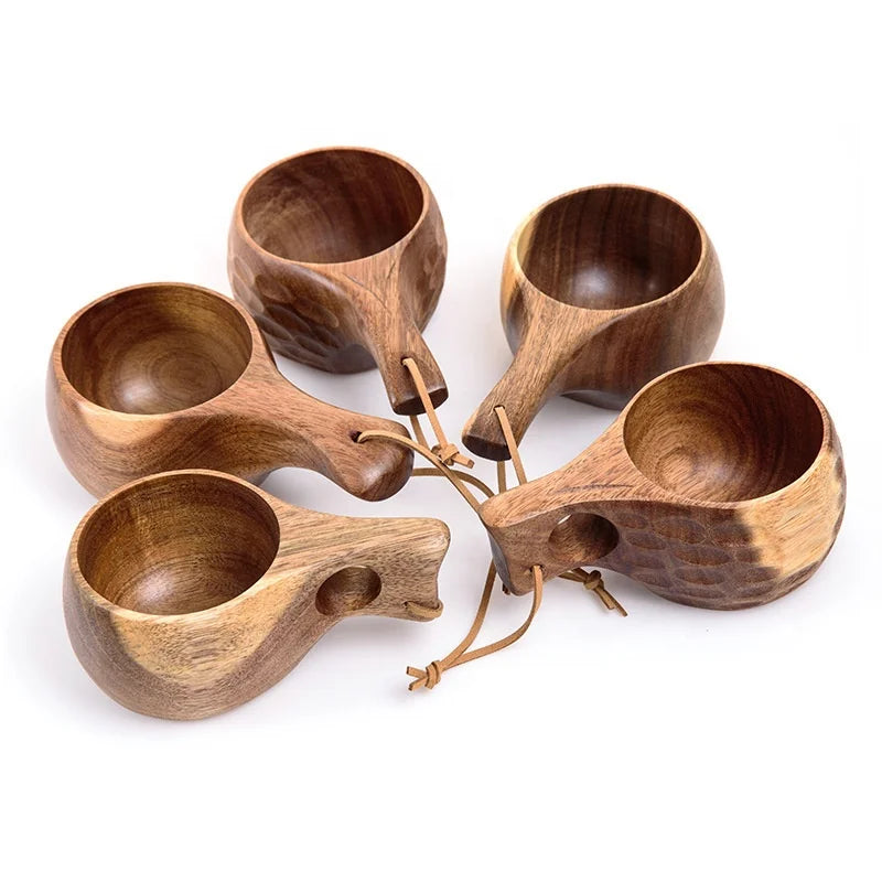 Natural Acacia Wood Classic Coffee Cup Kuksa Cup Wooden Gift Eco-Friendly 220ml Travel Bucket Capacity