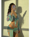 4pcs Swimwear Tie Dye Halter Triangle Bikini Swimsuit Cover up Top With Skirt Set Bathing Suit