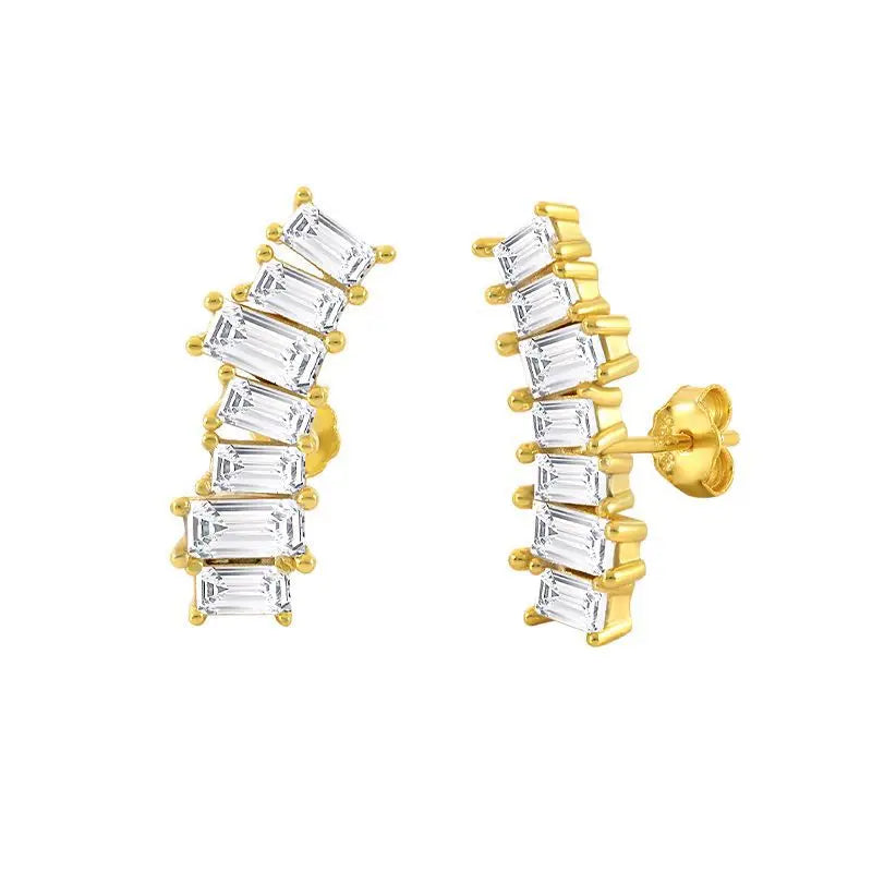 Classic Sterling Silver Gold Plated Zircon Stud Earrings Giant Cartilage Punk Irregular Design Custom for Anniversary Party Gift