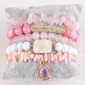 New Women Chip Stone Stretch Natural Gemstone Beaded Bracelet Set Long Druzy Stack Bracelet Set