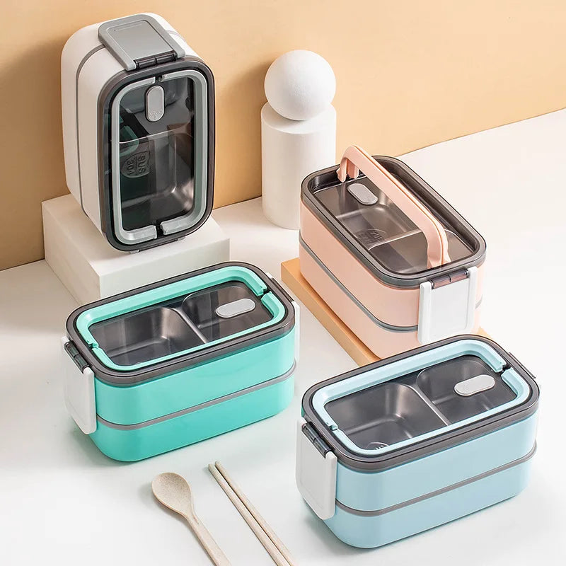 304 Stainless Steel Durable Heat Preservation Work Lunch Box Student Canteen Double-layer Packing Box