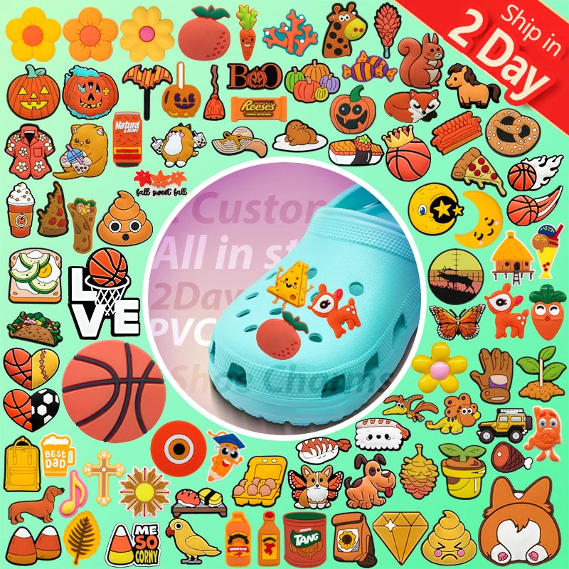 Factory Direct Soft PVC Shoe Charms Customizable Designs Orange Basketball Pumpkin Animals Rubber Low MOQ Fast Shipping