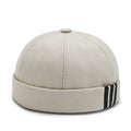 Beige Men's Casual Docker Cap Rolled Cuff Retro Beanie Adjustable Brimless Hat Skullcap