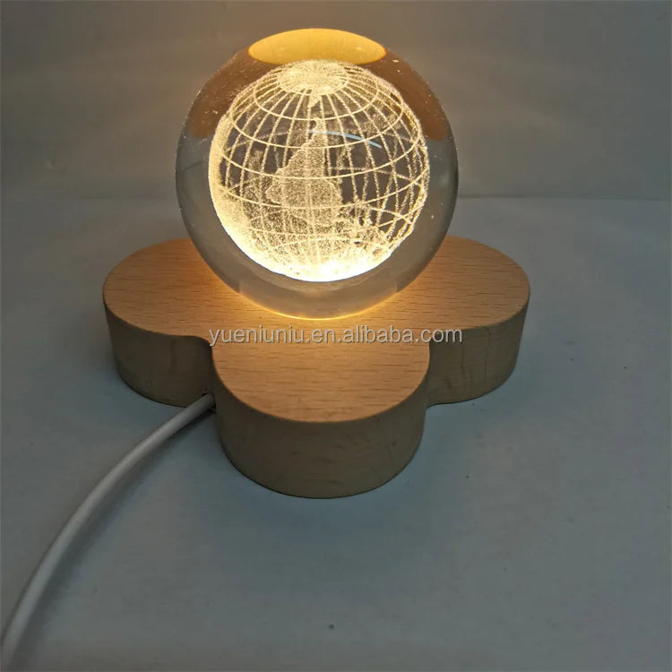 Custom Modern Festive 3D LED Shamrock Night Light Beech Wood Base Polished Finish Wooden Boxes Wall Signs Crafted for Home Decor