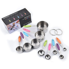 10-Piece Eco-Friendly Stainless Steel and Silicone Handle Measuring Cup Spoon Set Baking Tool with Metal Material