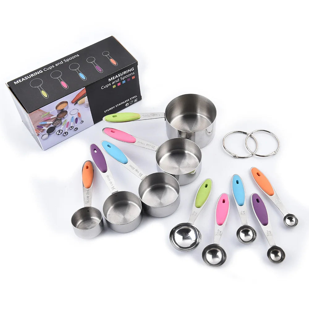 10-Piece Eco-Friendly Stainless Steel and Silicone Handle Measuring Cup Spoon Set Baking Tool with Metal Material