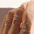 Fashion Cute Star Moon Love Pearl Leaves 10 Piece Set Finger Rings Set for Women