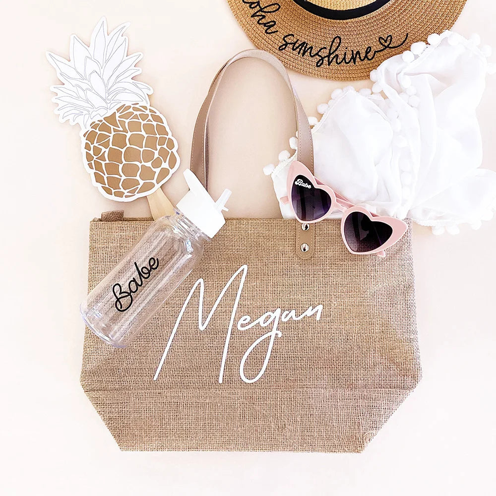 Custom Wholesales LOGO Print Eco Friendly Personalized Bachelorette Bridesmaid Party Canvas Gift Tote Bag Large Jute Beach Bag