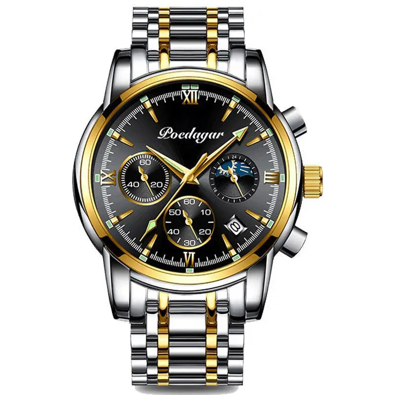 POEDAGAR Fashion Casual Mens Watches Top Brand Steel Sport Watch Waterproof Quartz Luminous Wristwatch 8058