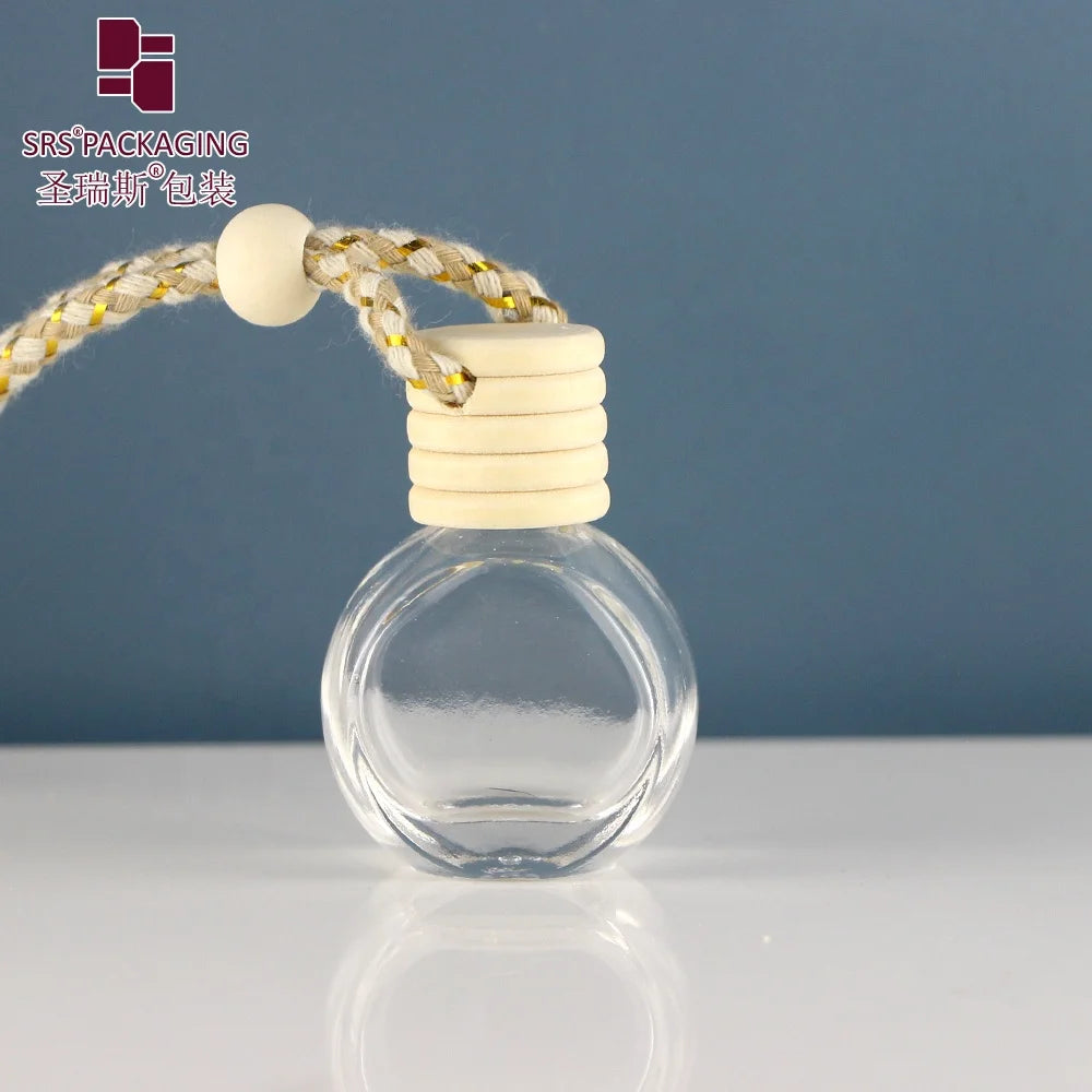 Wholesale 8ml Fragrance Packaging Car Hanging Diffuser Empty clear Glass Bottle With Wooden Cap