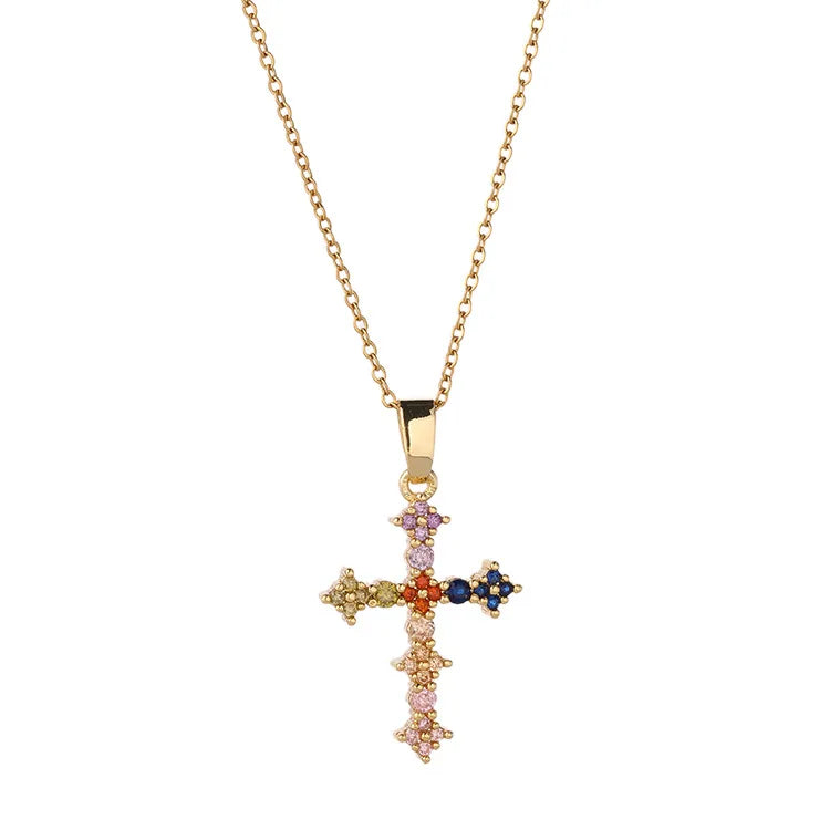 Luxury Brass Classic Christian Cross Pendant Necklace Link Chain Silver/Gold Plated for Wedding Engagement Anniversary Gift