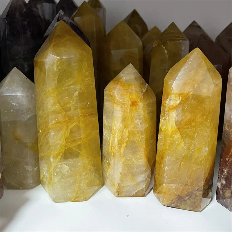 Wholesale Natural Healing Crystal Tower Yellow Fire Hematoid Quartz Point Gold Healer Quartz Point for Decoration