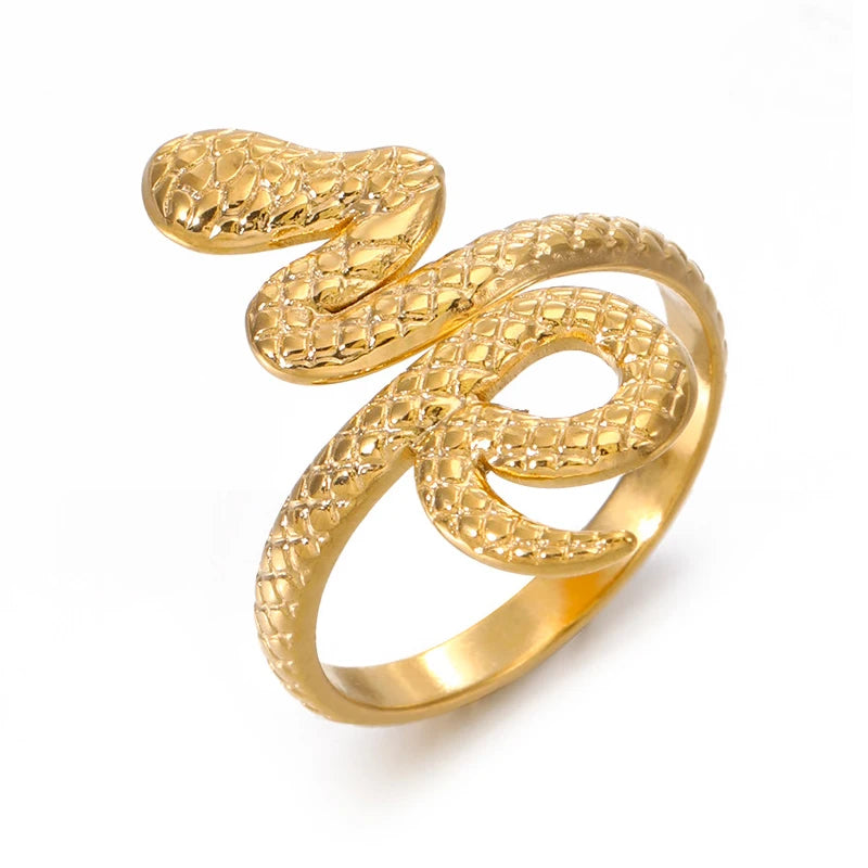 Nabest Tarnish Free Snake Opener Layers Ring Punk Ethnic Jewelry Women Stainless Steel 18K Gold Plated Adjustable Rings