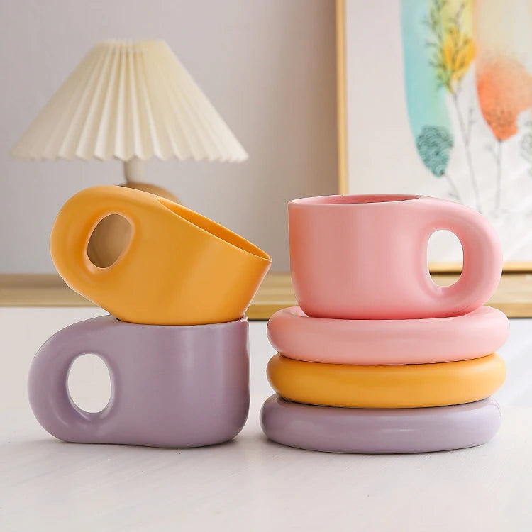 Creative Novelty Cup and Saucer Nordic Ins Style  Pangpang Fat Mug Coffee Mug Set Teacup Set Ceramic  Mug