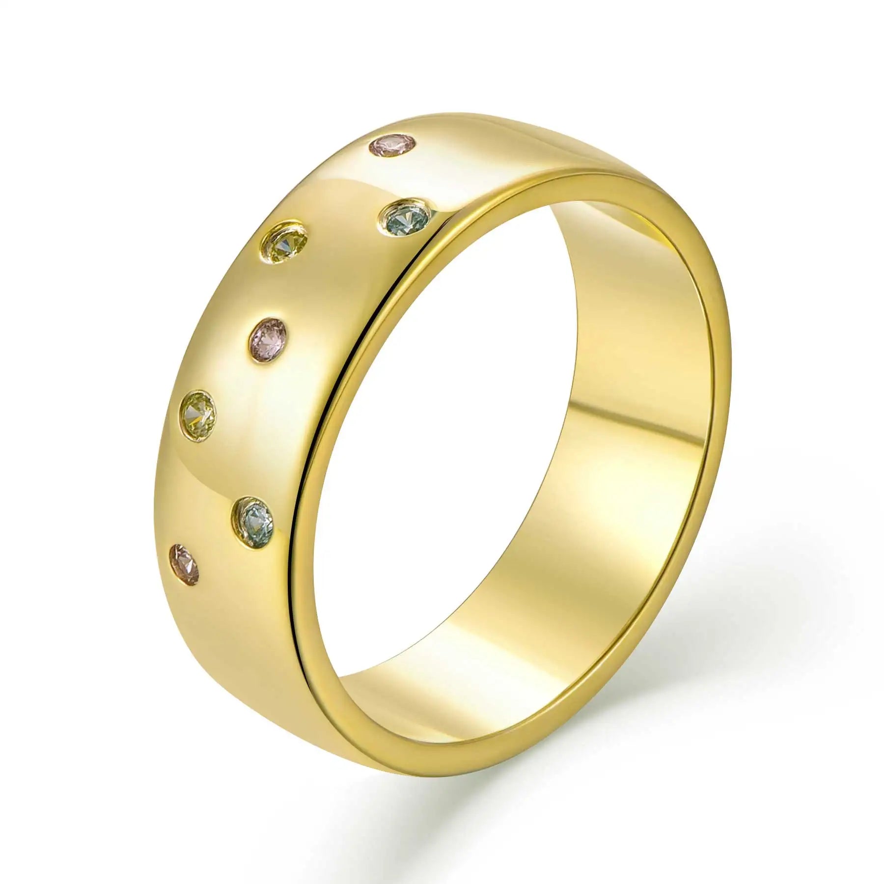 QX 925 Sterling Silver Asymmetric Cluster Fine Jewelry 18K Gold Wedding Band Ring with Multicolored CZ Stones