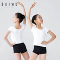 122210014 Baiwu Kids Short Sleeve T Shirt Children Square Collar Training Dance Wear Spandex Yoga Crop Tops Clothes