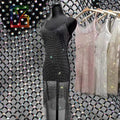 130cm*100cm Elastic Fishnet Mesh With Silver Rhinestone Covered Metallic Sparkling Glitter Sexy Cover-up Lace Fabric for Dress