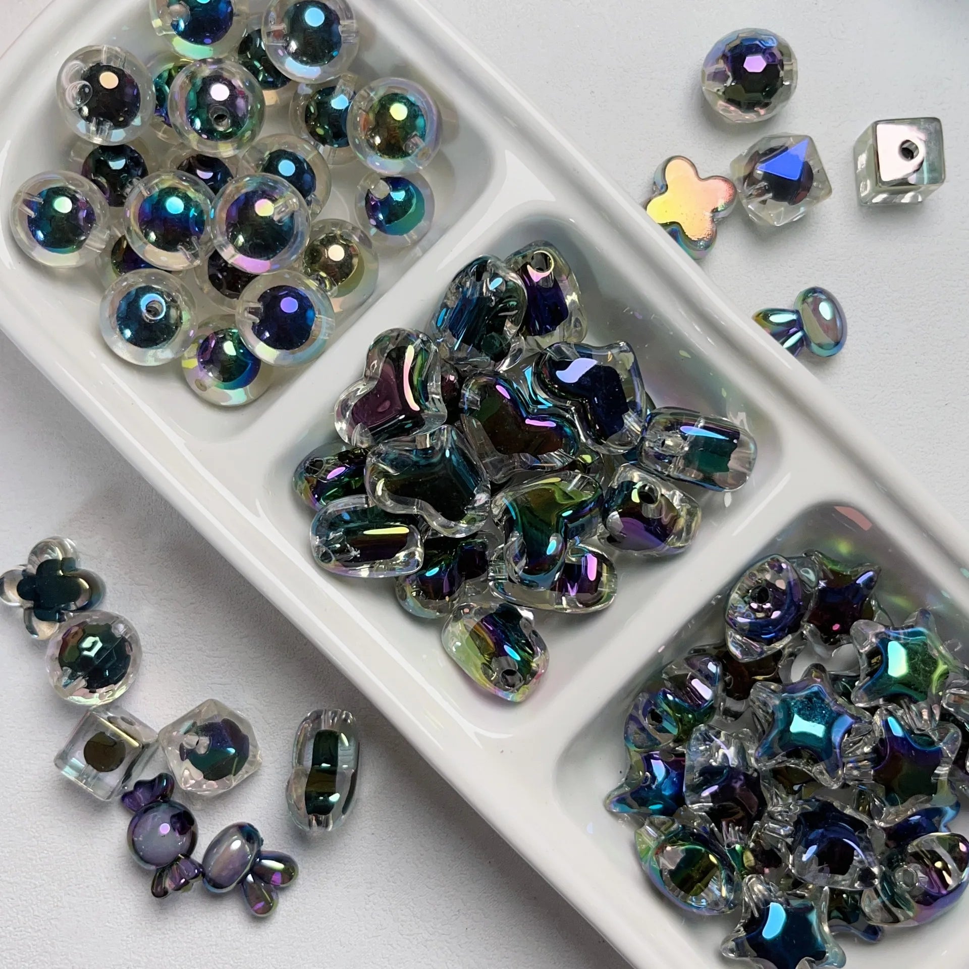 Acrylic Black Series Color UV Plated Transparent Round Heart Star Flower square Beads for  Diy Chain Keychain