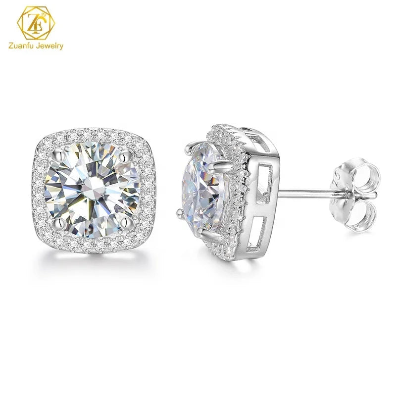 Cluster Halo S925 VVS Moissanite Earrings Women Hiphop 925 Sterling Silver Moissanite Stud Earrings with GRA Certificate
