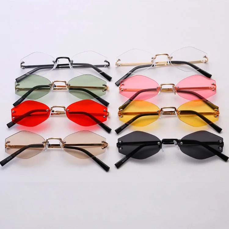 Women Sunglasses Rimless Frames Retro Polygon Frameless Trim Sunglasses for Girls Gafas De Sol Polarized Protection Outdoor