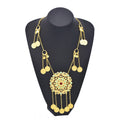 New Bohemian Gold Plated Coin Tassel Flower Shaped Pendant Necklace Middle Eastern Jewellery
