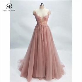 Mily Bridal OEV-L4050 Simple Design for Women Evening Dresses A-line Lace Beaded Tulle Layers Party Dresses