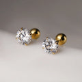 925 Sterling Silver 5mm CZ Diamond 18k Gold Plated Cubic Zircon Stud Earrings