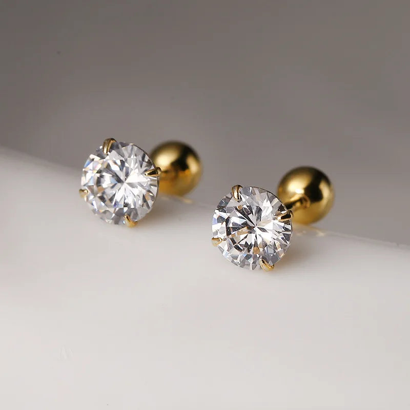 925 Sterling Silver 5mm CZ Diamond 18k Gold Plated Cubic Zircon Stud Earrings