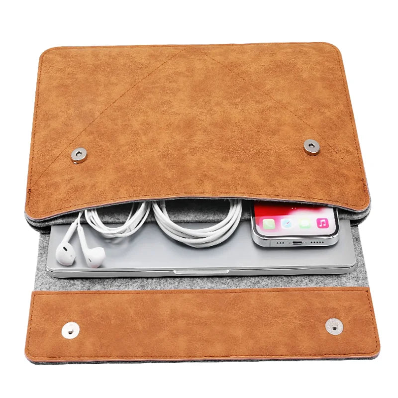 Waterproof PU Leather Laptop Sleeve Men Laptop Bags Cover 13-13.3inch Laptop Bags With Felt