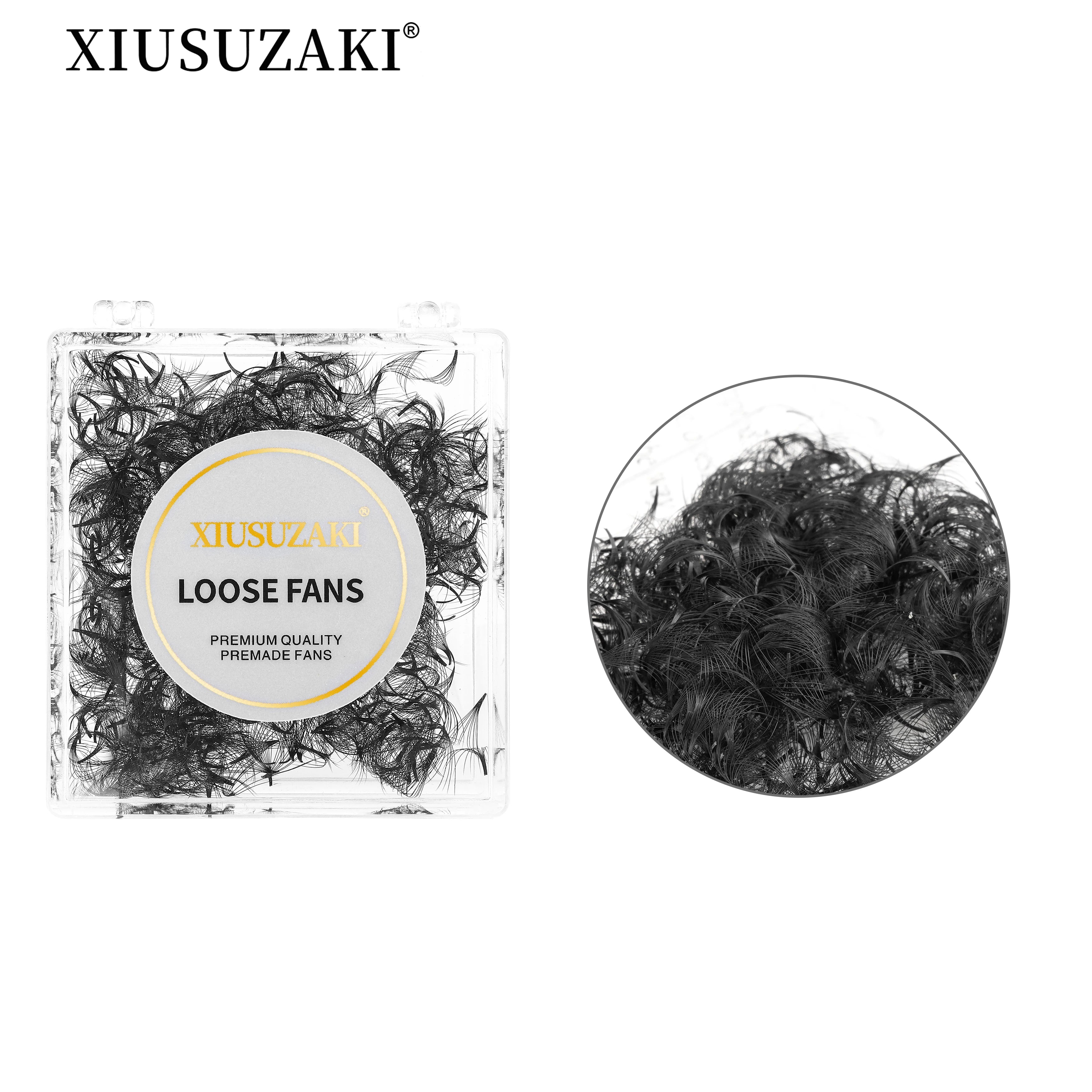 XIUSUZAKI Pointy Medium Pointy Base Eyelash Extensions Sharp Thin Long Stem Dark Volume Premade Fans Loose Lashes Trays
