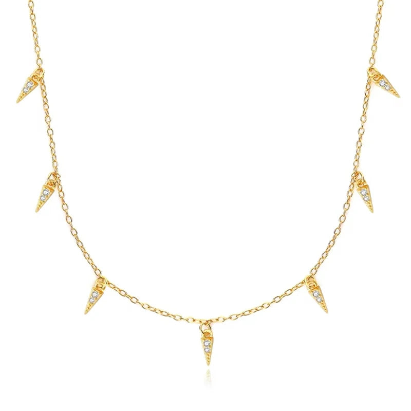 Sterling Silver 925 Dainty Ins Popular Fashion Jewelry Geometric Charms Dangling Tassel Chain Choker Necklace for Women