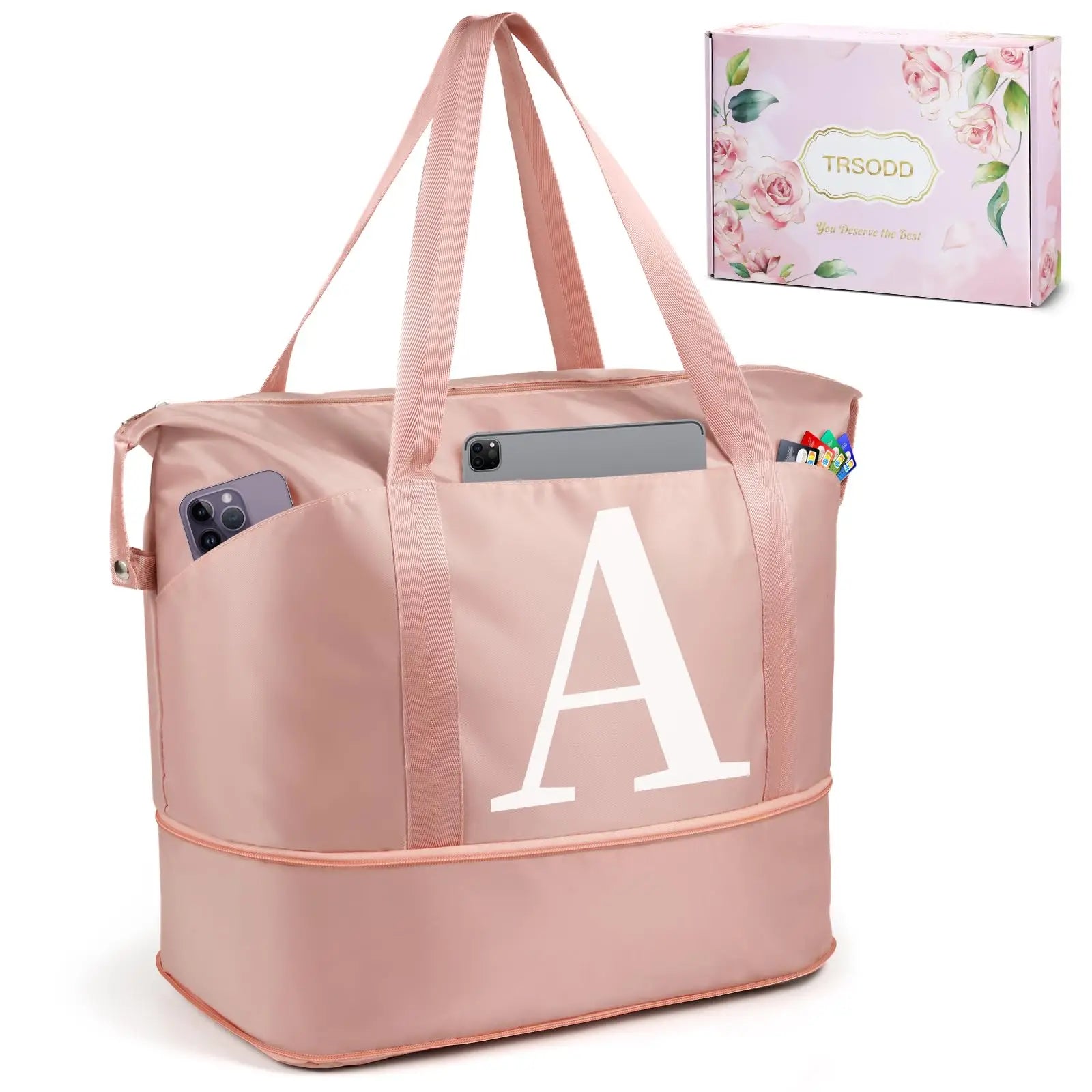 Best Personalized pink Medium Size Designer Expandable Monogrammed Tote Bag for Bridesmaids with Zipper