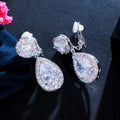 Non Pierced Ear Design Dangle Water Drop Cubic Zirconia Crystal Wedding Bridal Clip on Earring Without Piercing