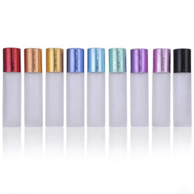 In Stock 10ml Frosted clear Glass Roll on Bottle With Brushed Cap for Essential Oil Perfume